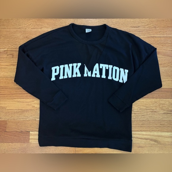 Victoria’s Secret PINK Sweatshirt Women’s Medium Black/White Logo Pink Nation - Picture 1 of 6